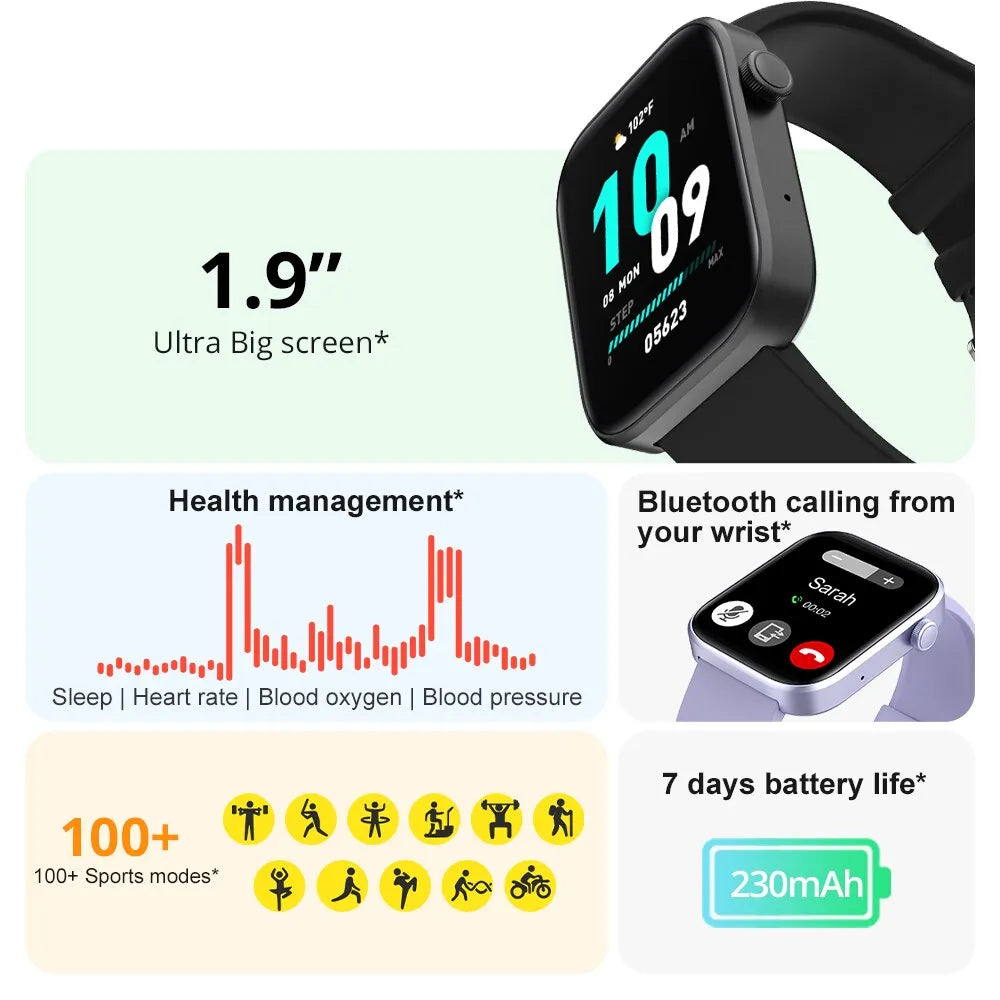 All day monitoring of heart rate,blood sugar, and blood pressure - Bluetooth Fashion Smartwatch